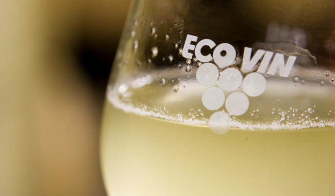 Naturwein als Rotwein in einem Glas daneben eine Karaffe Wasser